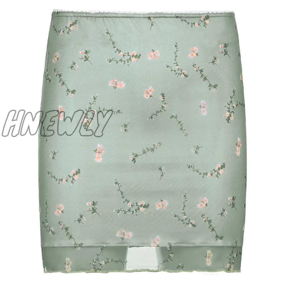 Hnewly Floral Printed Two-Layers New Mini Skirts Harajuku Korean Retro Straight Skirt Women