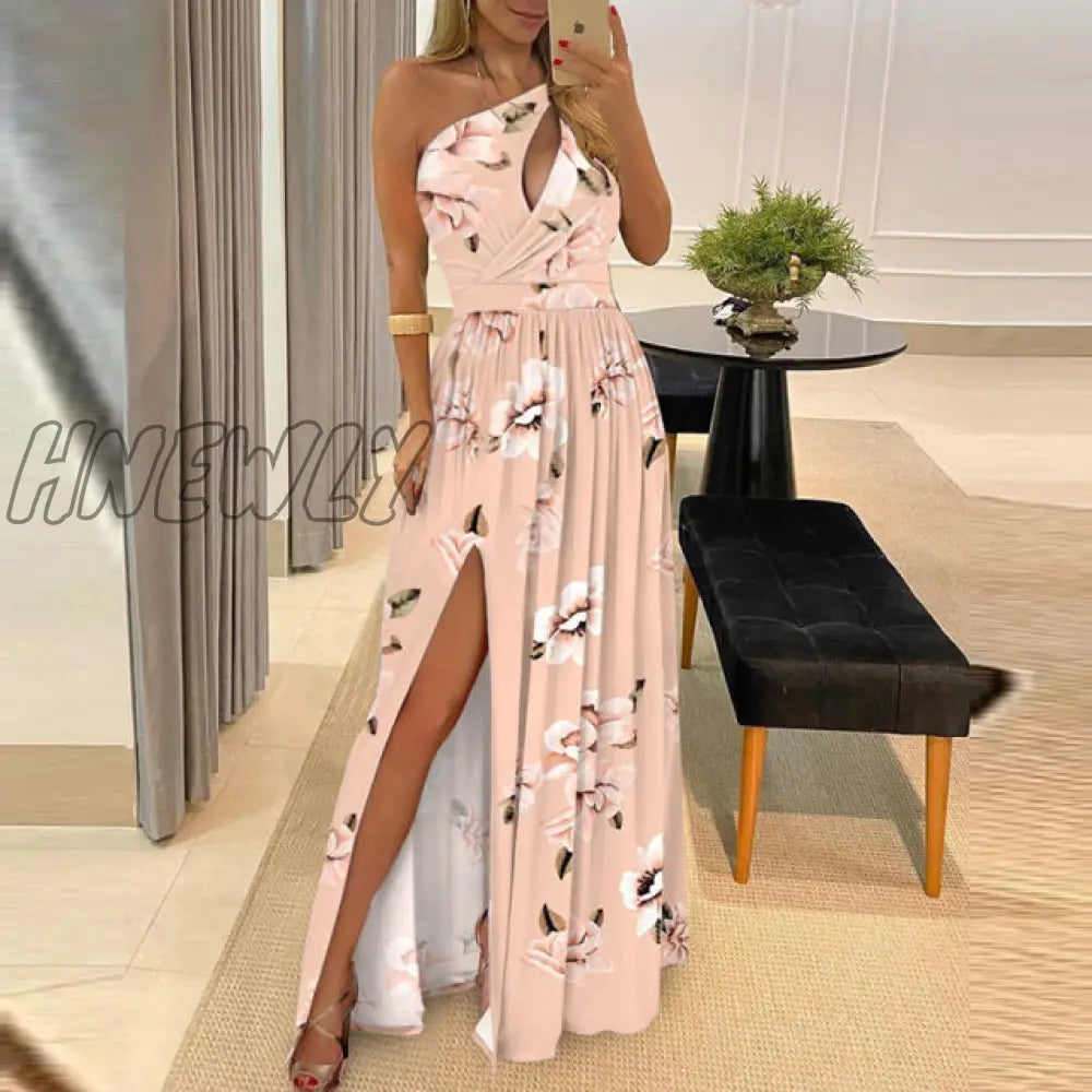 Hnewly Formal One Shouler High Slit Women Slim Dress Elegant Female Howllow Out Maxi Ball Summer