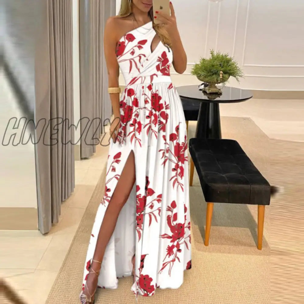 Hnewly Formal One Shouler High Slit Women Slim Dress Elegant Female Howllow Out Maxi Ball Summer