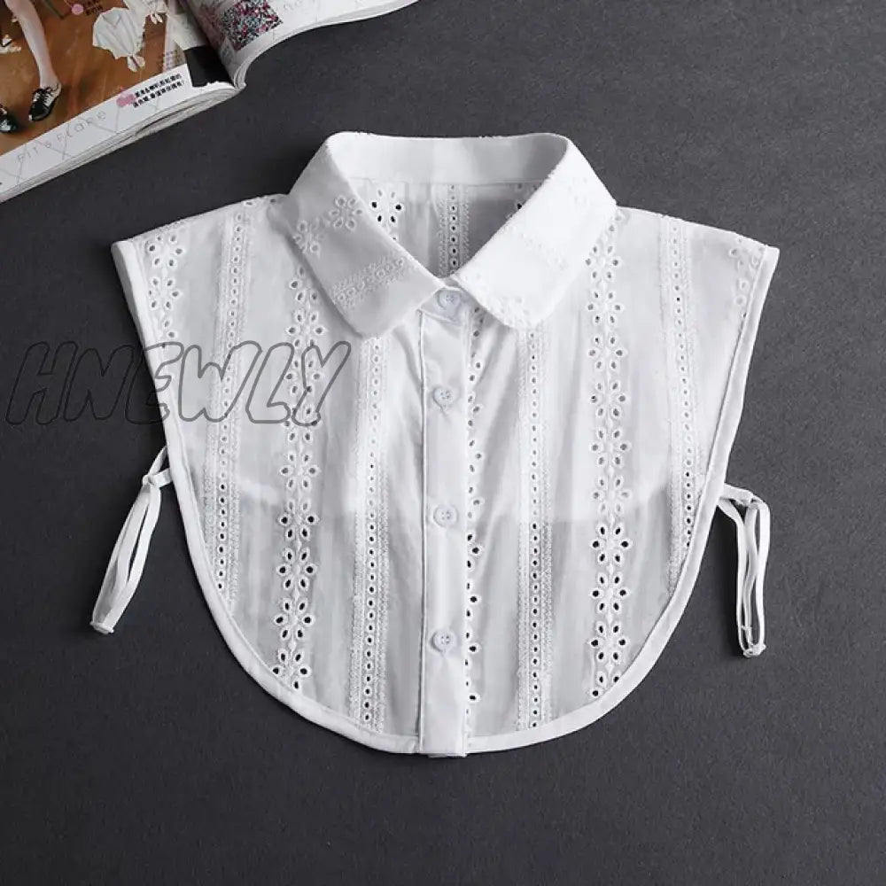 Hnewly Front Tie White Fake Collar Stand Beads Detachable Women Vintage Crystal Lace Ladies False