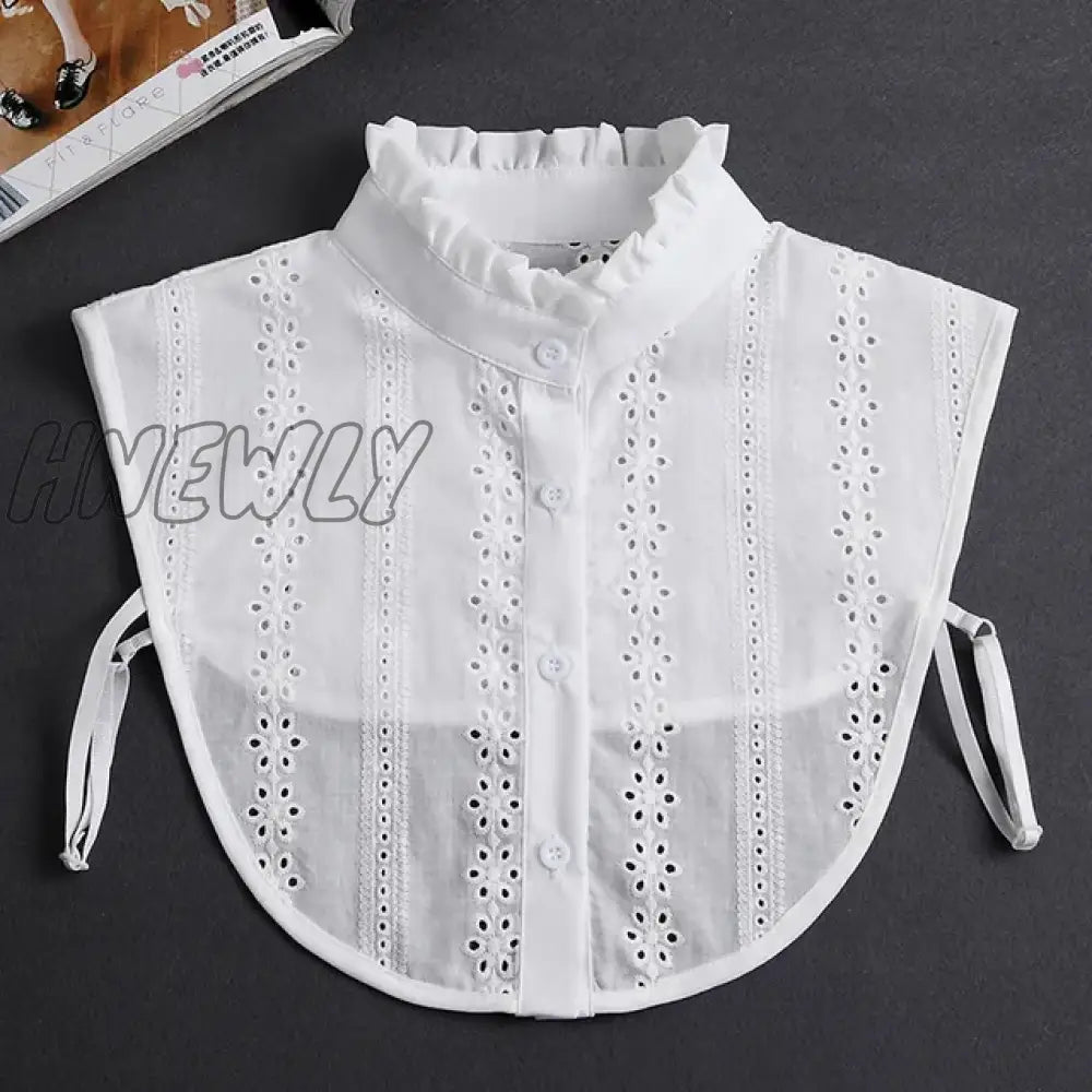 Hnewly Front Tie White Fake Collar Stand Beads Detachable Women Vintage Crystal Lace Ladies False