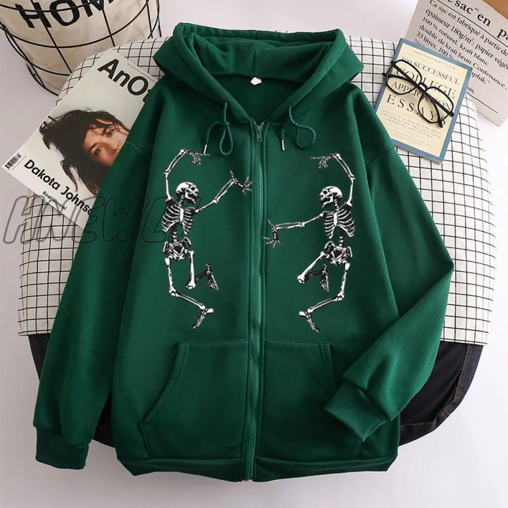 Hnewly Funny Dancing Skeleton Skull Print Women Hoodies Oversized Crewneck Hooded Sweatshirt