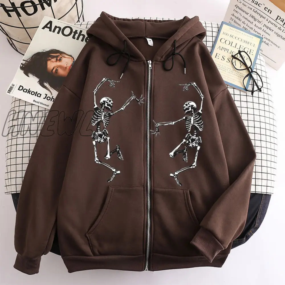 Hnewly Funny Dancing Skeleton Skull Print Women Hoodies Oversized Crewneck Hooded Sweatshirt