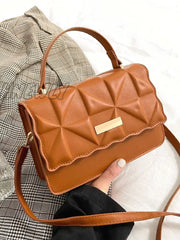 Hnewly - Geometric Embossed Flap Square Bag Women Satchels Brown Women-Satchels