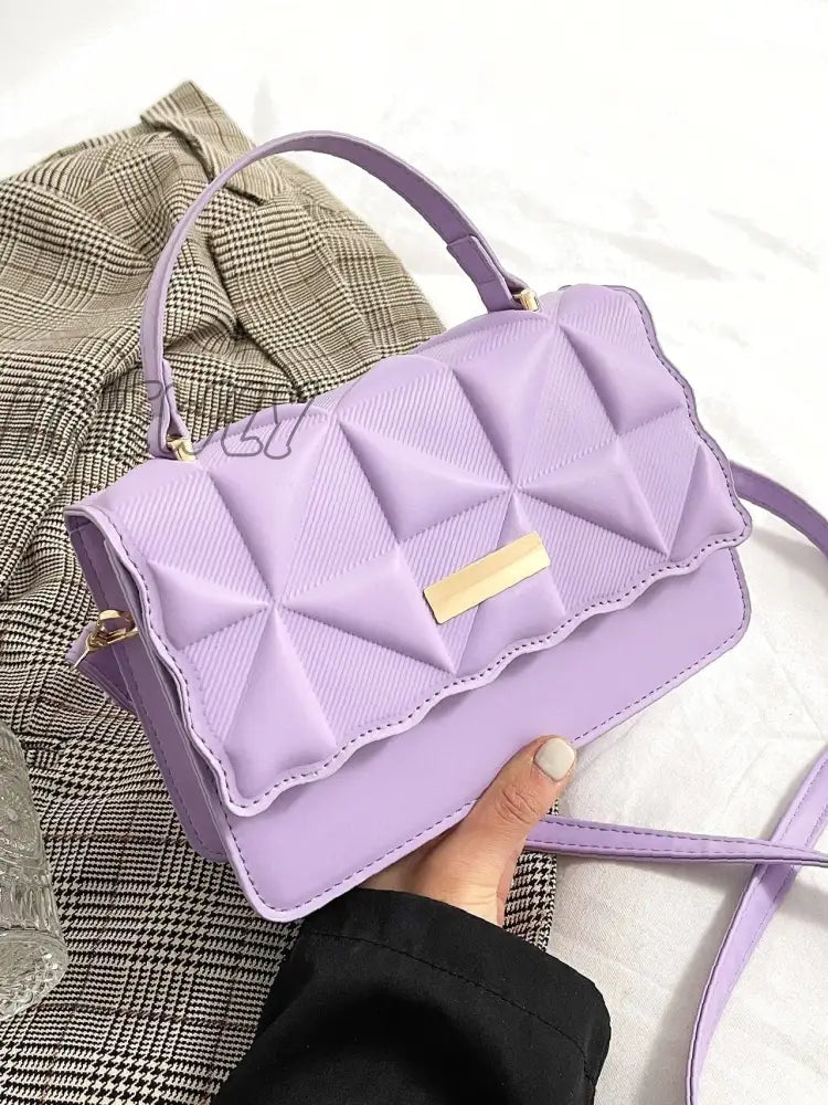 Hnewly - Geometric Embossed Flap Square Bag Women Satchels Purple Women-Satchels