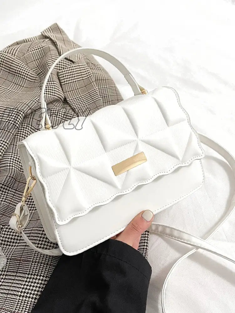 Hnewly - Geometric Embossed Flap Square Bag Women Satchels White Women-Satchels