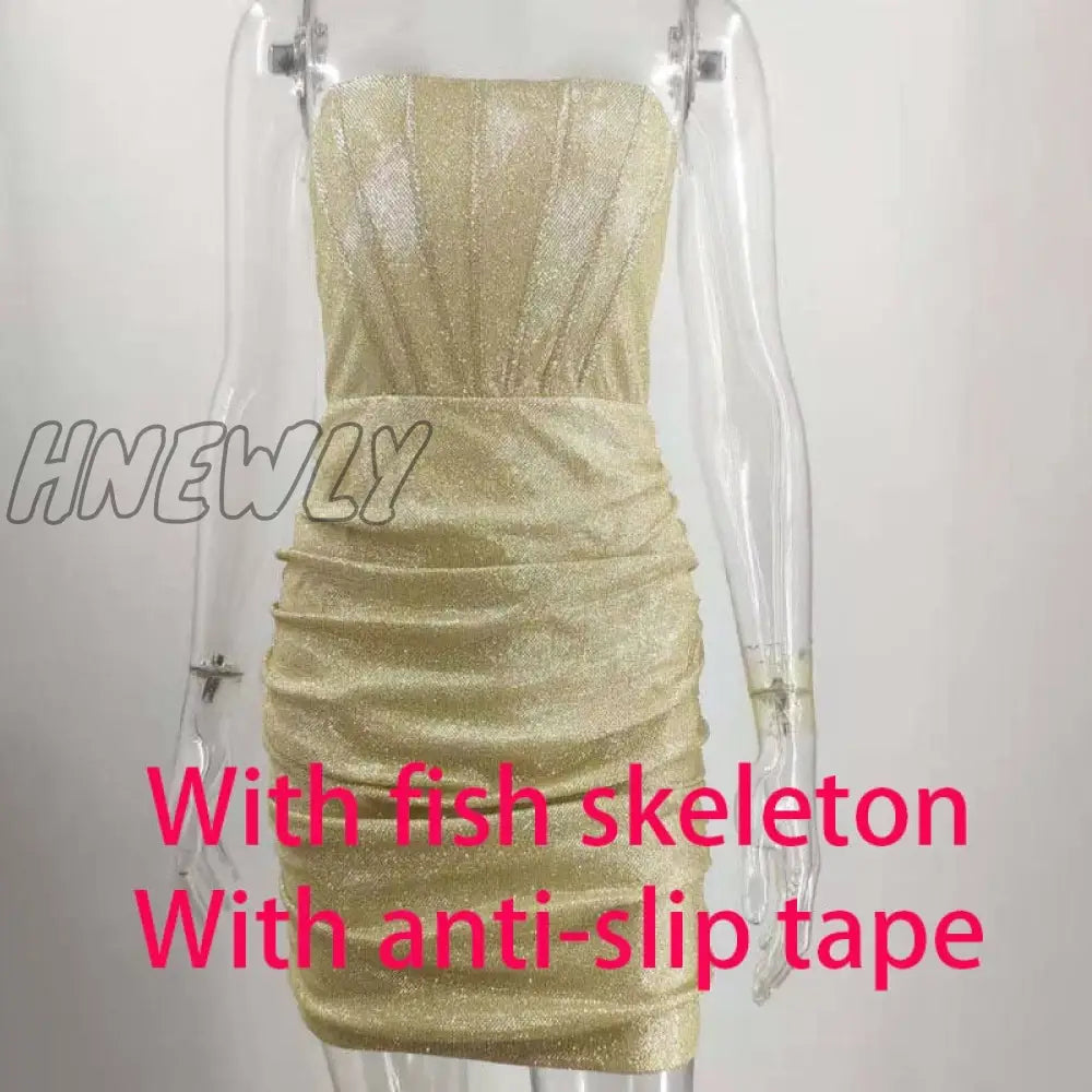 Hnewly Giyu Night Club Party Woman Dress Sexy Bodycon Glitter Strapless Mini Dresses Summer Elegant