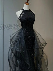 Hnewly Glitter Dress Luxury Black Evening Sleeveless Skirt Sequin Sparkly Tulle High Waist