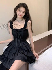 Hnewly Gothic Goth Harajuku Slip Dress Ruffles Y2K Streetwear Dark Punk Cake Dresses Party Korean