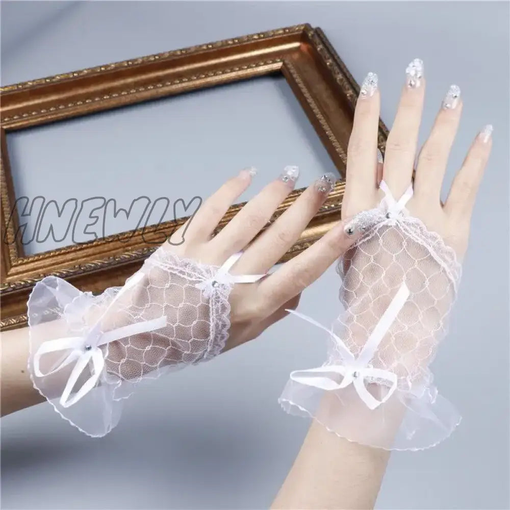 Hnewly Gothic Short Black Gloves Female Harajuku Lace Bridal Wedding Halloween