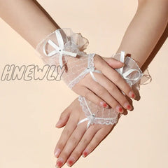 Hnewly Gothic Short Black Gloves Female Harajuku Lace Bridal Wedding Halloween