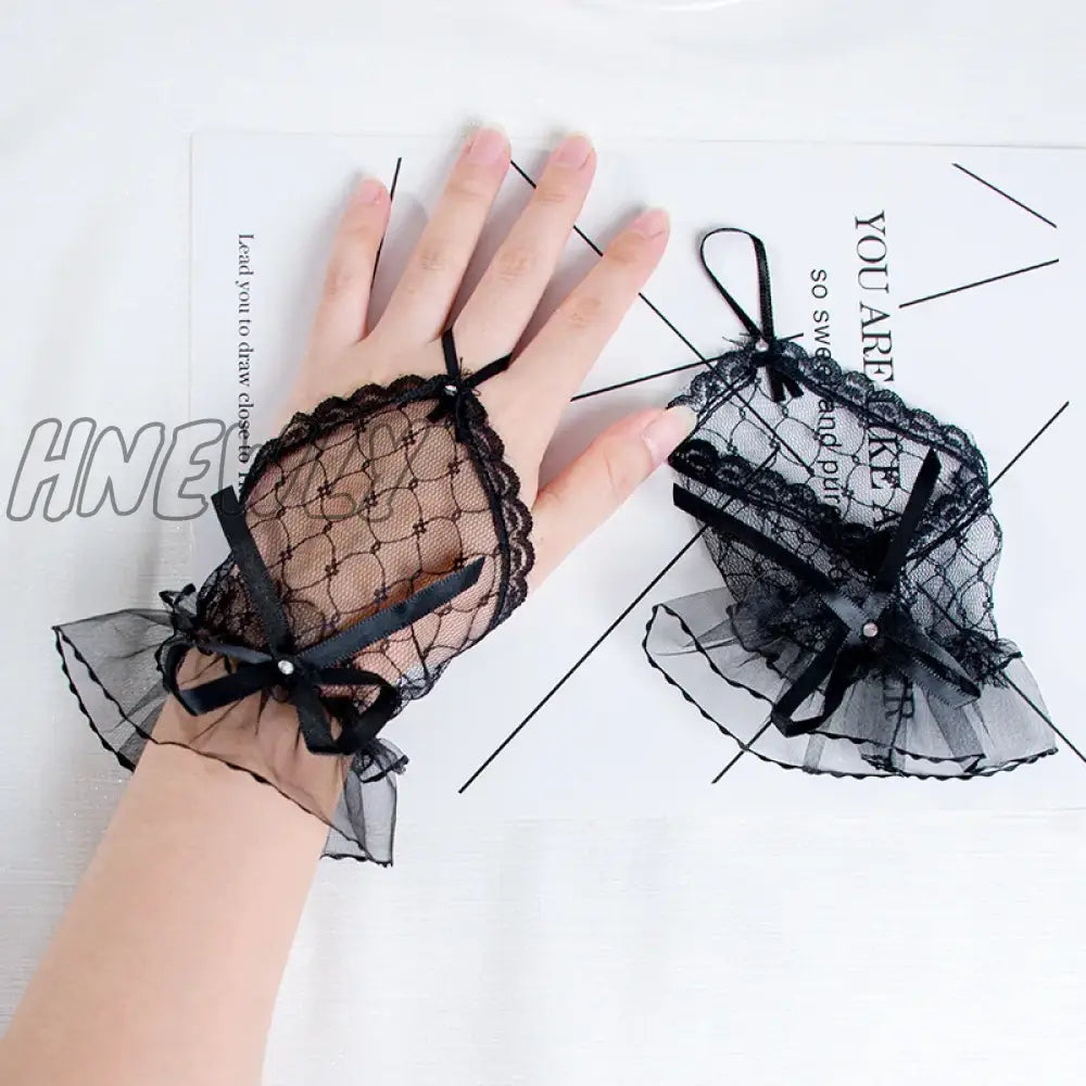 Hnewly Gothic Short Black Gloves Female Harajuku Lace Bridal Wedding Halloween