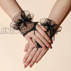 Hnewly Gothic Short Black Gloves Female Harajuku Lace Bridal Wedding Halloween