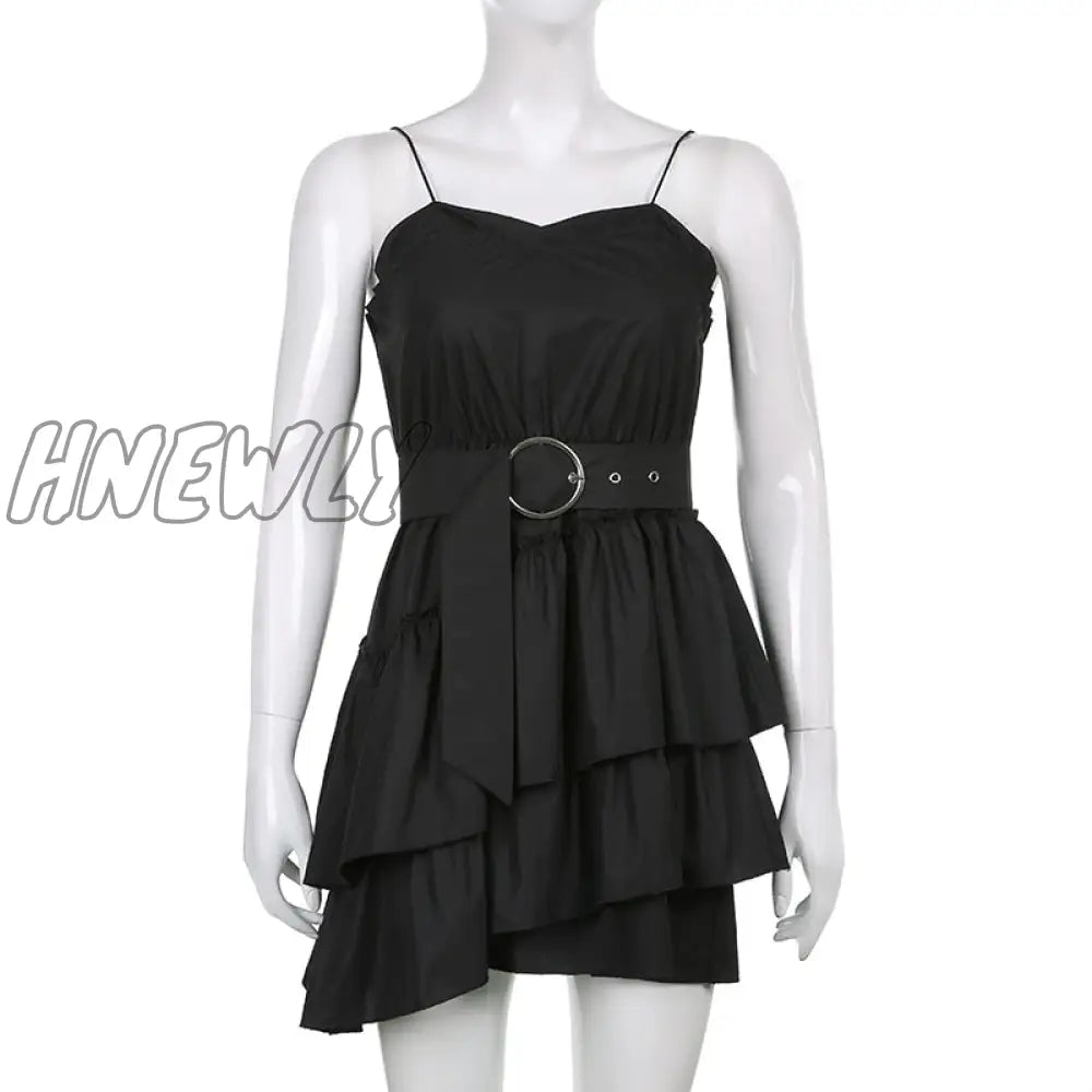 Hnewly Gothic Summer A - Line Dress Sexy Spaghetti Strap Dresses For Women Black Party Mini Vintage