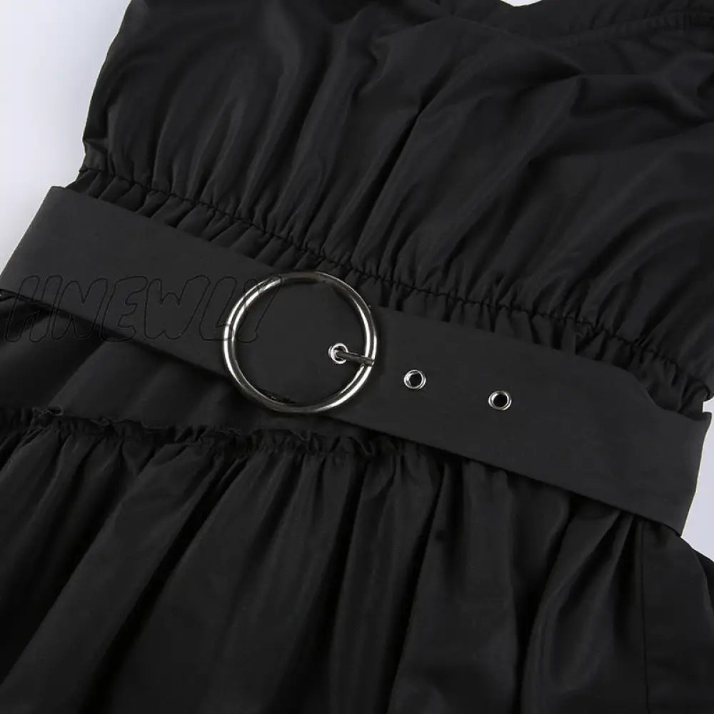 Hnewly Gothic Summer A - Line Dress Sexy Spaghetti Strap Dresses For Women Black Party Mini Vintage