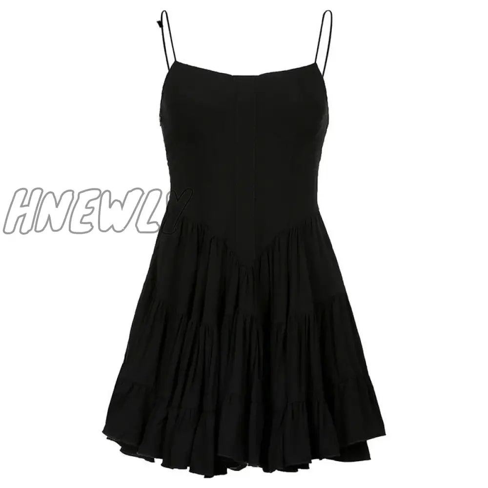 Hnewly Gothic Summer A - Line Dress Sexy Spaghetti Strap Dresses For Women Black Party Mini Vintage