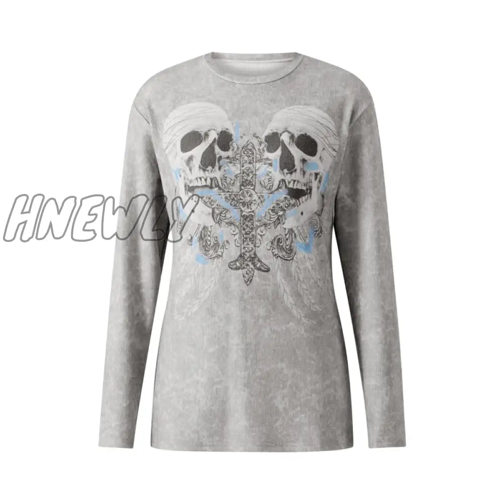 Hnewly Gothic T Shirt Women Fairycore Grunge Long Sleeve Tops 2000S Aesthetic Punk Style Clothes