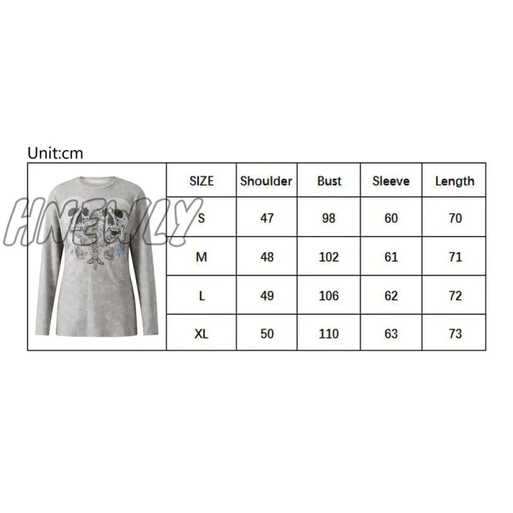 Hnewly Gothic T Shirt Women Fairycore Grunge Long Sleeve Tops 2000S Aesthetic Punk Style Clothes