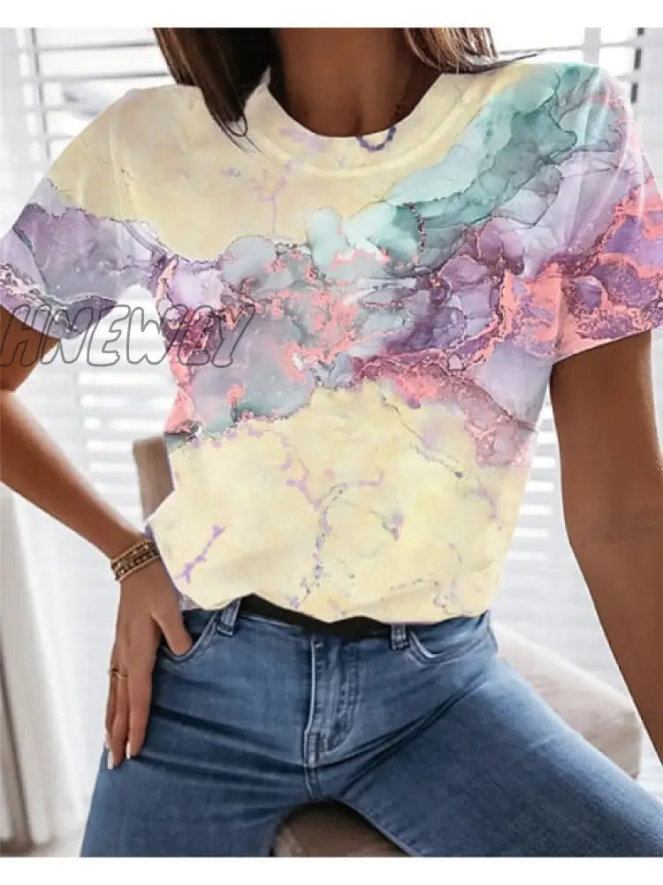 Hnewly Graphic Floral Print Streetwear Casual Short Sleeve Plus Size Funny Kawaii Harajuku Tees T -