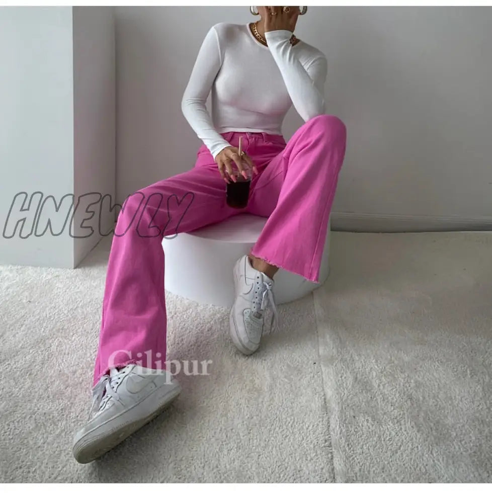 Hnewly Green Jeans Women High Waist Baggy Straight Leg Pants Fashion Casual Denim Trousers Mom Y2K