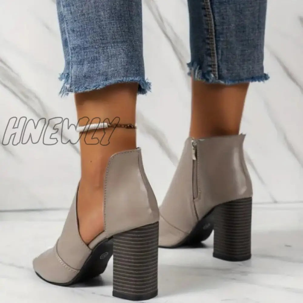 Hnewly - Grey Casual Patchwork Asymmetrical Fish Mouth Out Door Wedges Shoes (Heel Height 3.54In)