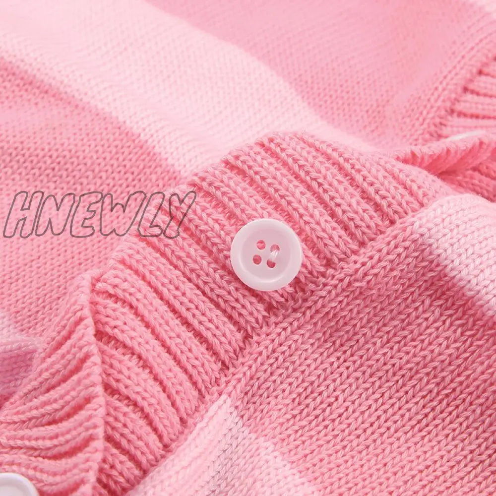 Hnewly Grunge Y2K Fairycore Sweater Women Pink Striped Button Down Long Sleeve Cardigan Tops 2000S