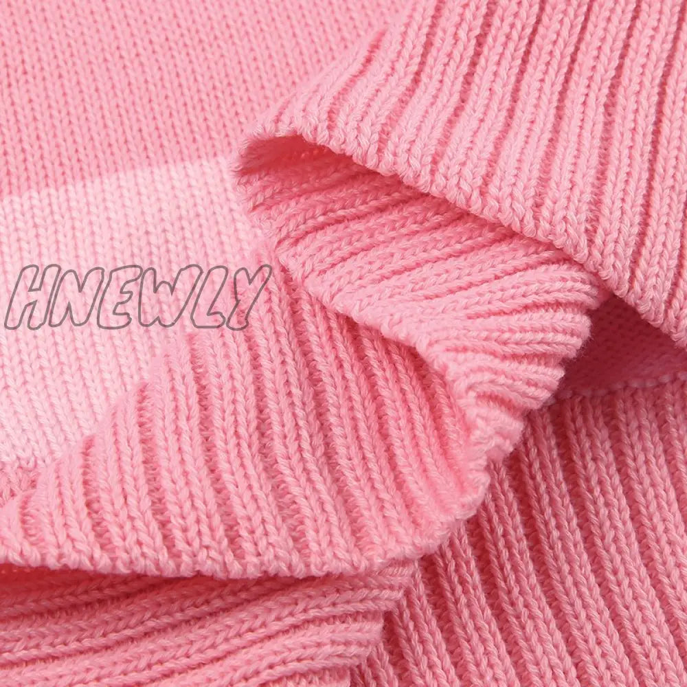 Hnewly Grunge Y2K Fairycore Sweater Women Pink Striped Button Down Long Sleeve Cardigan Tops 2000S