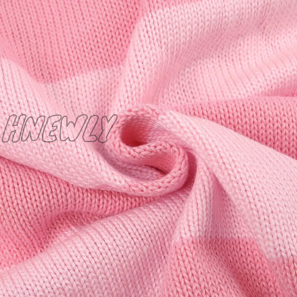 Hnewly Grunge Y2K Fairycore Sweater Women Pink Striped Button Down Long Sleeve Cardigan Tops 2000S