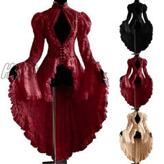 Hnewly Halloween Cosplay Costumes Vintage Dress Women Medieval Gothic Lace Bandage Black Fancy Maxi