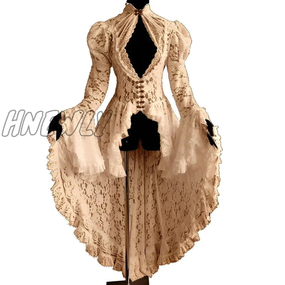 Hnewly Halloween Cosplay Costumes Vintage Dress Women Medieval Gothic Lace Bandage Black Fancy Maxi