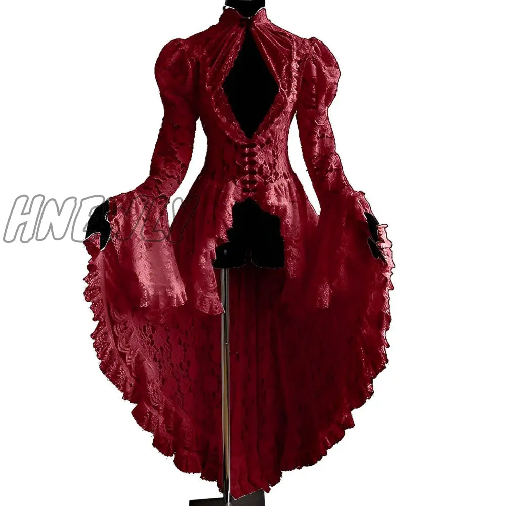 Hnewly Halloween Cosplay Costumes Vintage Dress Women Medieval Gothic Lace Bandage Black Fancy Maxi