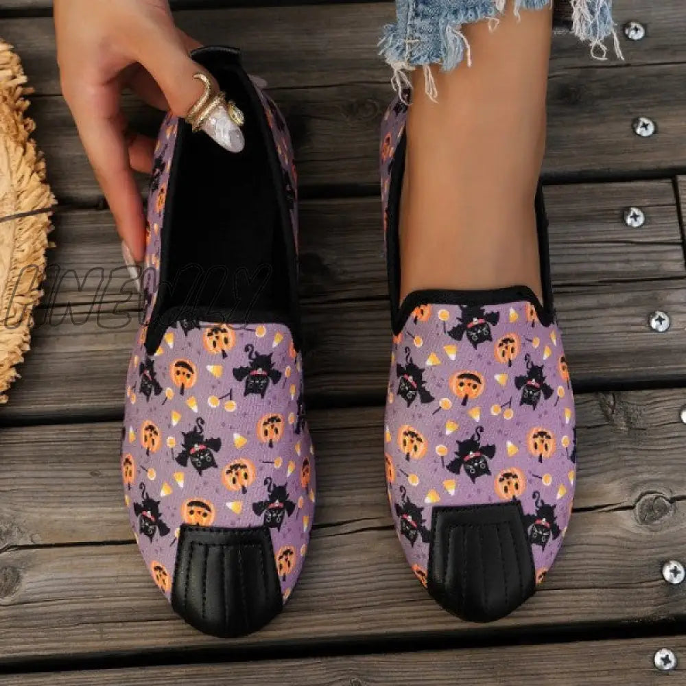 Hnewly - Halloween Cream White Casual Patchwork Printing Round Comfortable Flats Shoes Shoes