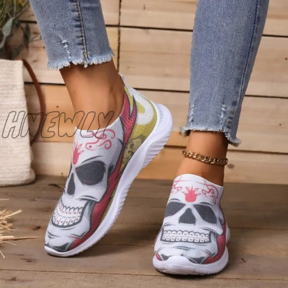 Hnewly - Halloween White Casual Patchwork Printing Round Comfortable Shoes Shoes