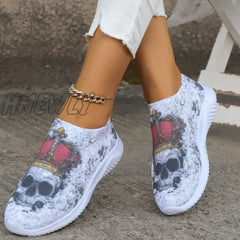 Hnewly - Halloween White Casual Patchwork Printing Round Comfortable Shoes Shoes