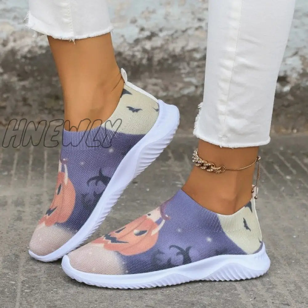 Hnewly - Halloween White Casual Patchwork Printing Round Comfortable Shoes Shoes