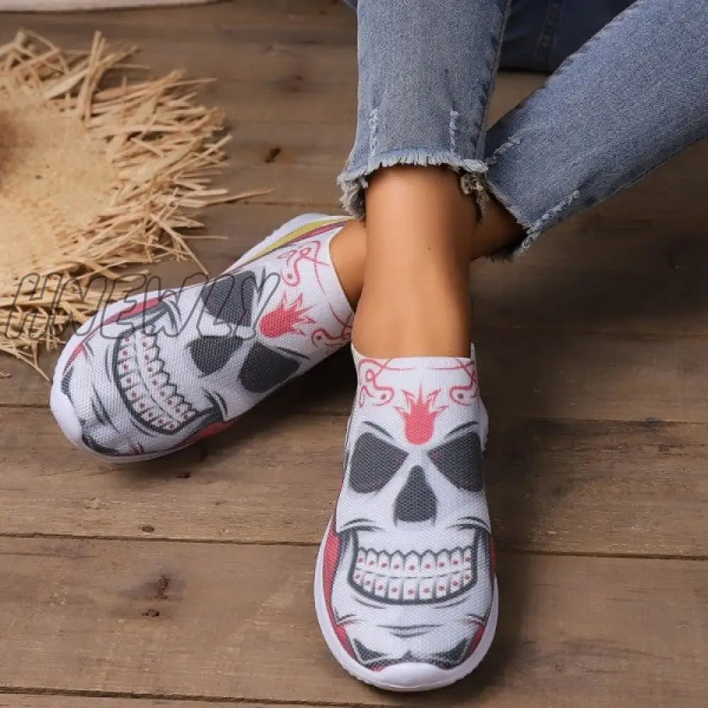 Hnewly - Halloween White Casual Patchwork Printing Round Comfortable Shoes Shoes