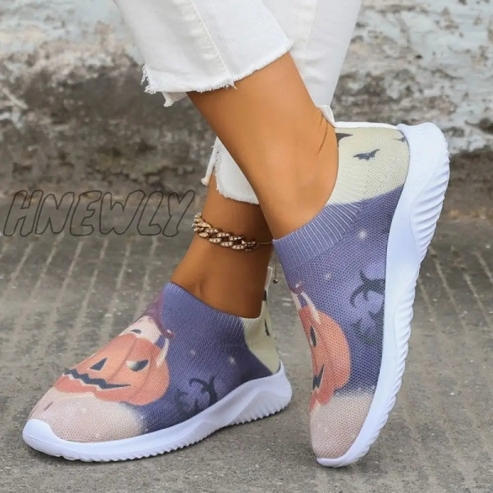 Hnewly - Halloween White Casual Patchwork Printing Round Comfortable Shoes Shoes