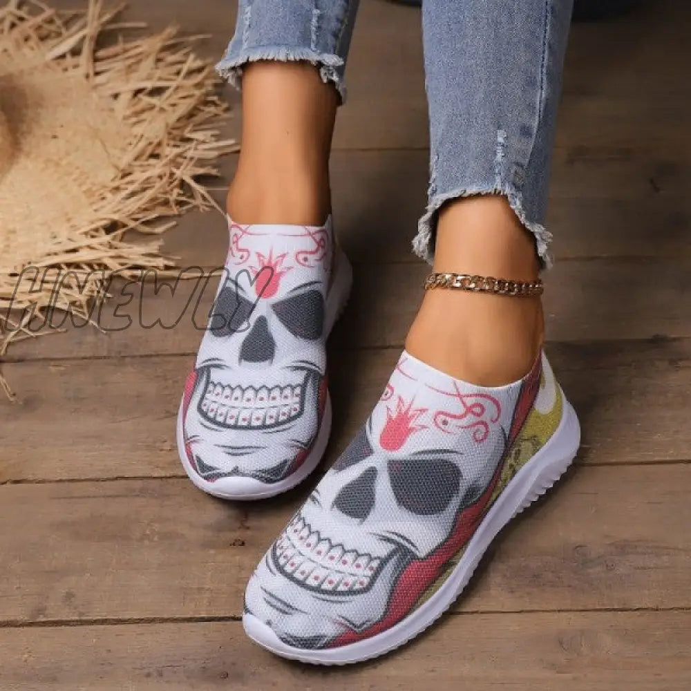 Hnewly - Halloween White Casual Patchwork Printing Round Comfortable Shoes Shoes