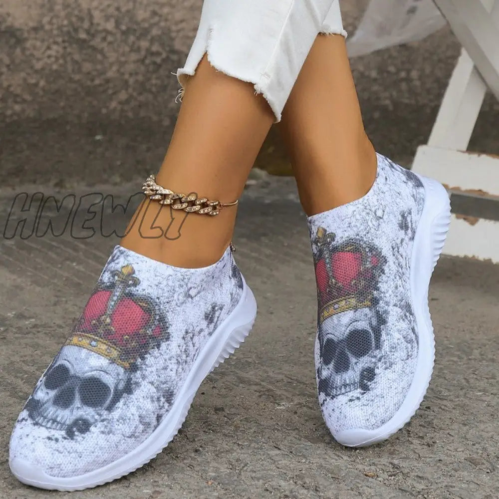 Hnewly - Halloween White Casual Patchwork Printing Round Comfortable Shoes / Us6Eu36 Shoes