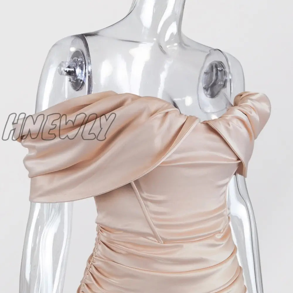 Hnewly High Quality Bodycon Satin Dress Pink Women Party Mini New Double Layer Summer Celebrity