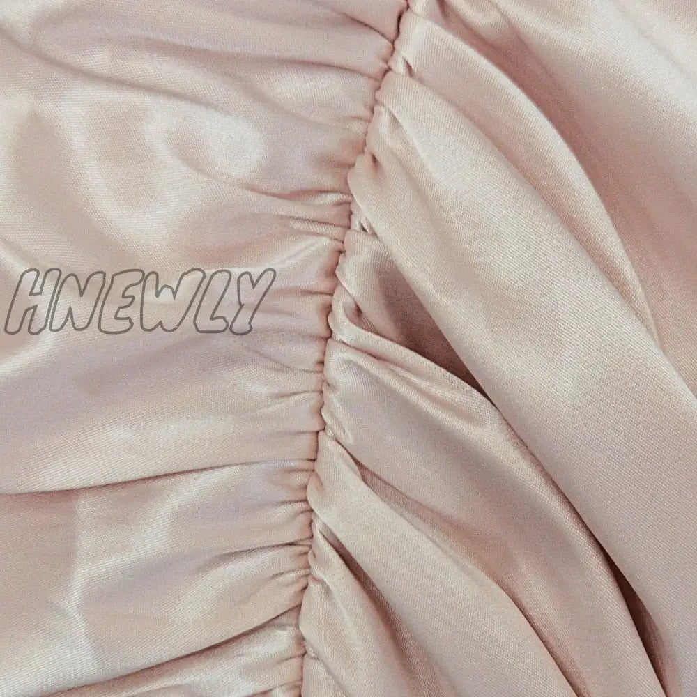 Hnewly High Quality Bodycon Satin Dress Pink Women Party Mini New Double Layer Summer Celebrity