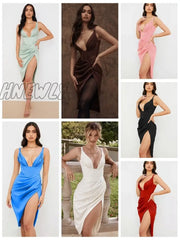 Hnewly High Quality Satin Bodycon Dress Women Party New Arrival Robe Summer Sexy Celebrity Evening