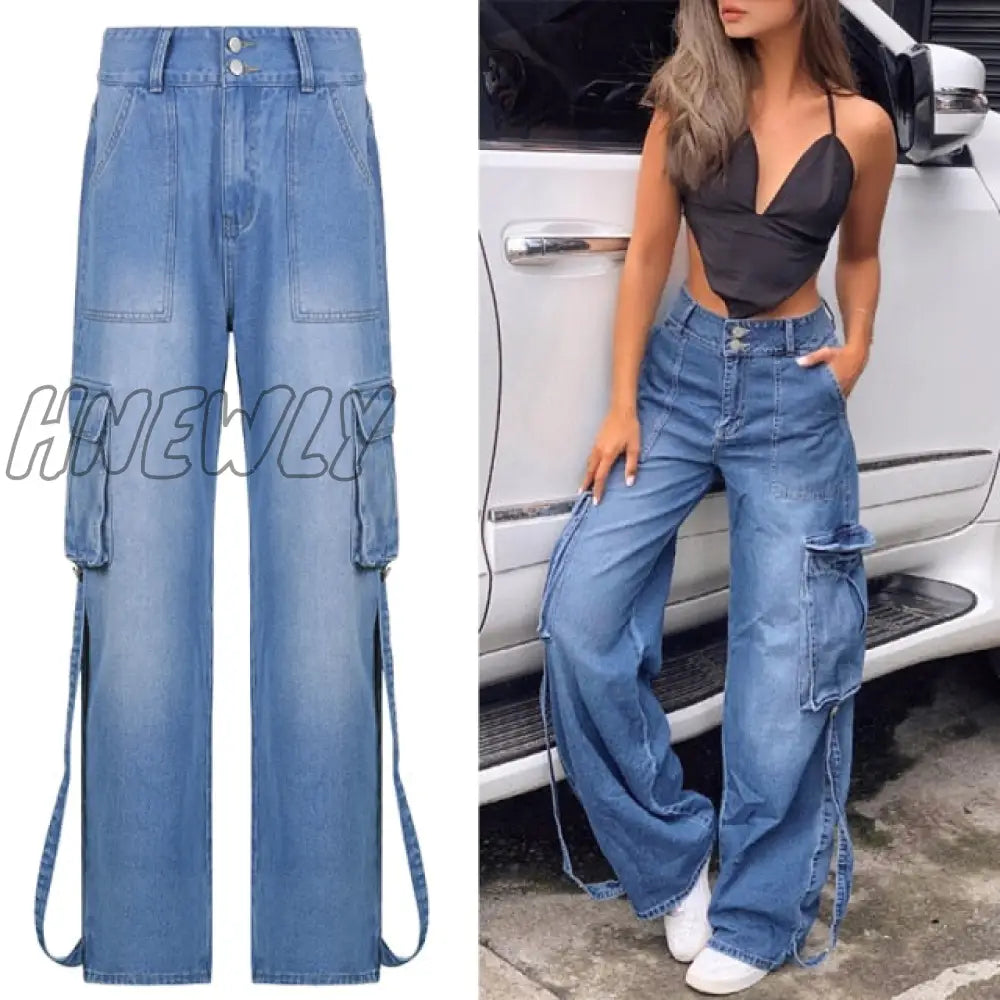 Hnewly High Waist Jeans Woman Wide Leg Denim Boyfriend Streetwear Clothing Cotton Fashion Harajuku