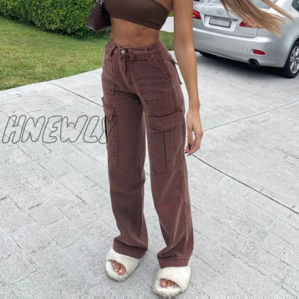 Hnewly High Waist Jeans Woman Wide Leg Denim Boyfriend Streetwear Clothing Cotton Fashion Harajuku