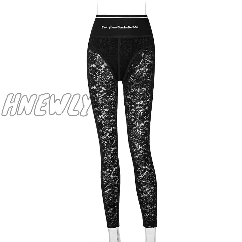 Hnewly High Waist Mesh See-Through Bodycon Pencil Pants Women Leggings Casual Streetwear Y2K Skinny