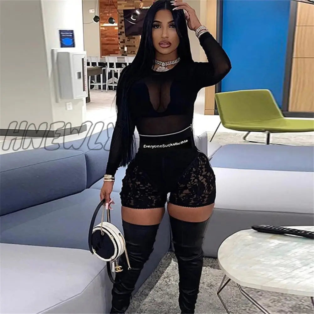 Hnewly High Waist Mesh See-Through Bodycon Pencil Pants Women Leggings Casual Streetwear Y2K Skinny