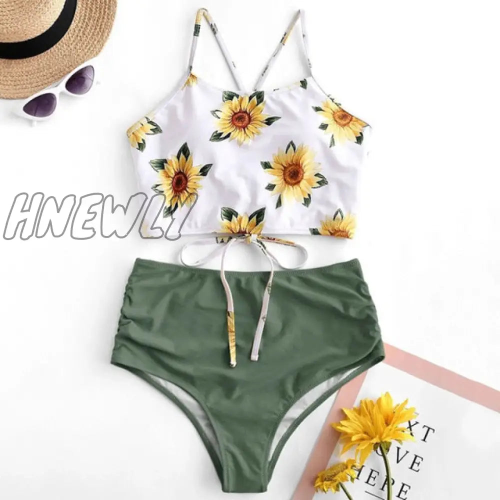 Hnewly High Waisted Swimsuit Bikini Push Up Swimwear Women Sexy Bathing Suit Female Vest Set