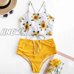 Hnewly High Waisted Swimsuit Bikini Push Up Swimwear Women Sexy Bathing Suit Female Vest Set