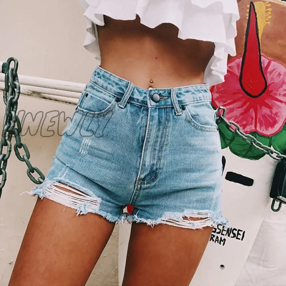 Hnewly Hot Sale Summer Woman Denim Shorts High Waist Ripped Jeans Fashion Sexy Female S-2Xl