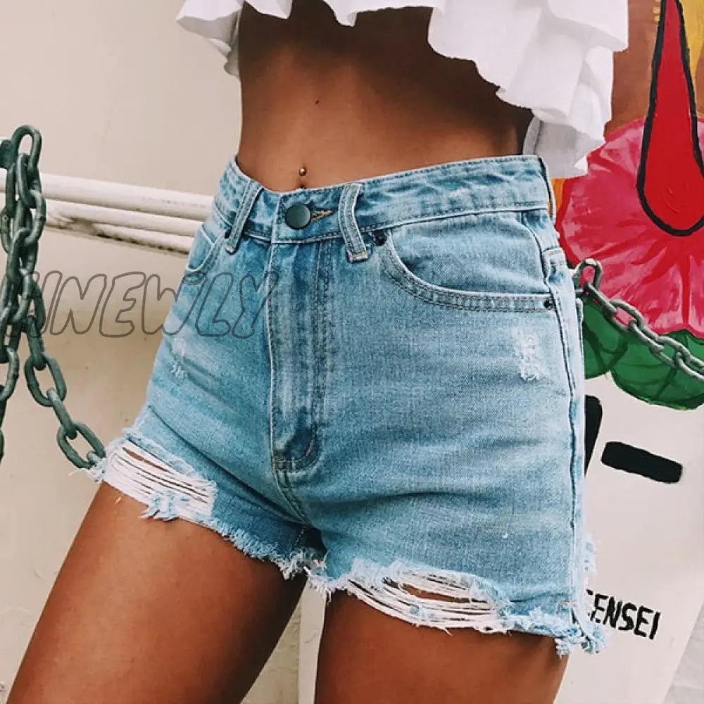 Hnewly Hot Sale Summer Woman Denim Shorts High Waist Ripped Jeans Fashion Sexy Female S-2Xl